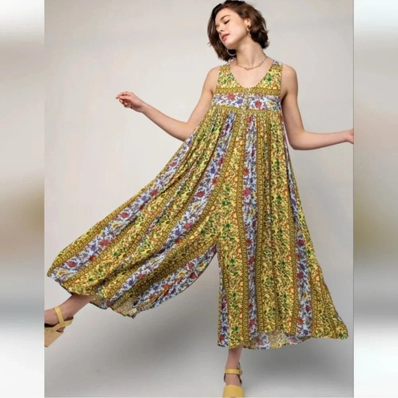 easel Pants - 131. NWT Easel Yellow/Multicolor Floral Jumpsuit